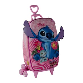 Mochila de Rodinha Stitch Rosa Infantil 3D Escolar Maxtoy
