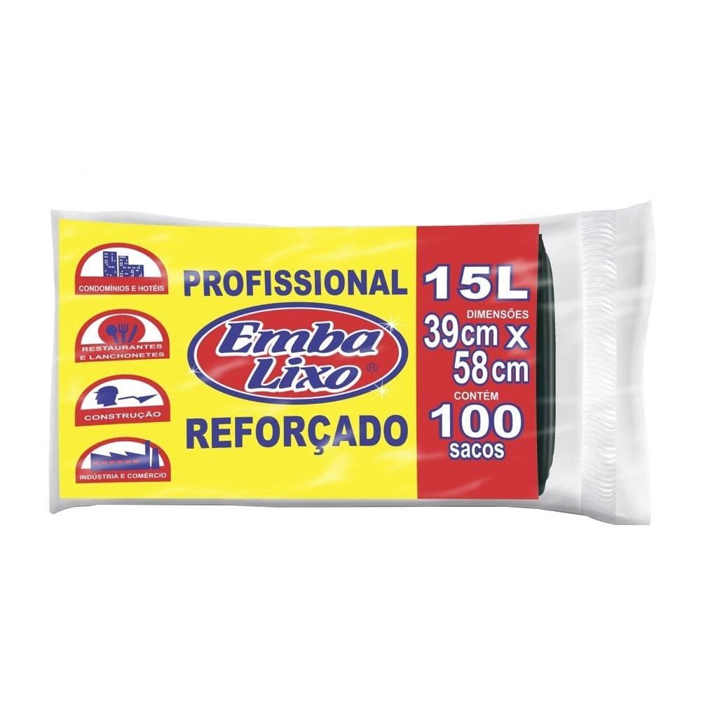 Saco para Lixo Embalixo Rolo Profissional Reforçado 15 Litros - Embalagem com 100 Unidades