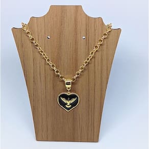 Colar Religioso Feminino Corrente Elo Português Folheado a Ouro Pingente medalha Coraçao Divino espirito santo Cordão