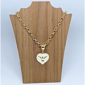 Colar Religioso Feminino Corrente Elo Português Folheado a Ouro Pingente medalha Coraçao Divino espirito santo Cordão