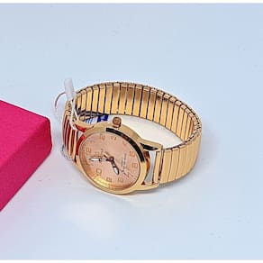 Relógio Feminino Redondo Quartz Pulseira Bracelete de Mola Elástica Aço Inoxidável Analógico Relógios de Pulso Gold rose