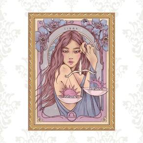 Quadro Moldura Dourada Signo Libra 24X18Cm