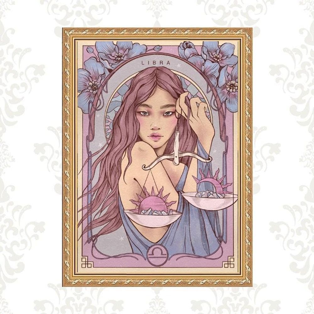 Quadro Moldura Dourada Signo Libra 45X34Cm