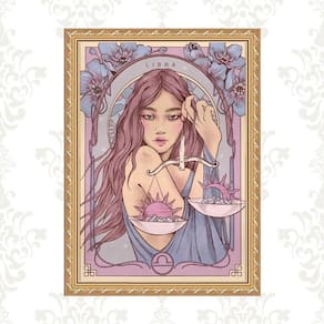 Quadro Moldura Dourada Signo Libra 45X34Cm