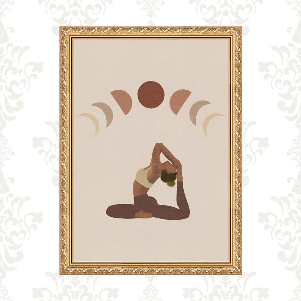 Quadro Moldura Dourada Yoga - Fases Lua 24X18Cm