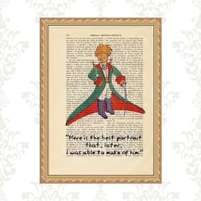 Quadro Moldura Dourada Pequeno Príncipe Vintage Frase
