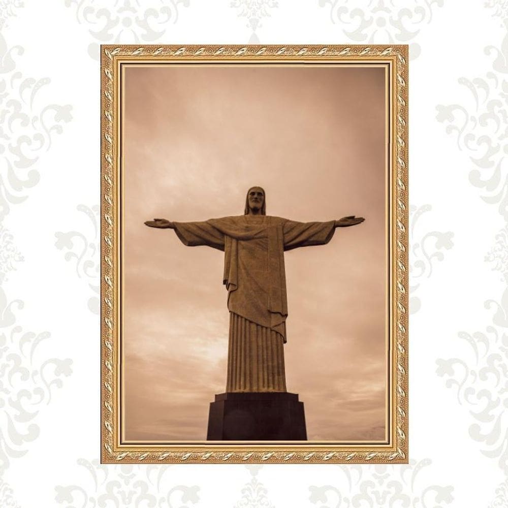 Quadro Moldura Dourada Rio De Janeiro - Cristo 33X24Cm