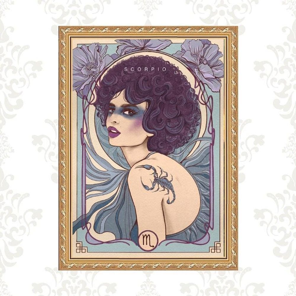 Quadro Moldura Dourada Signo Escorpião 45X34Cm