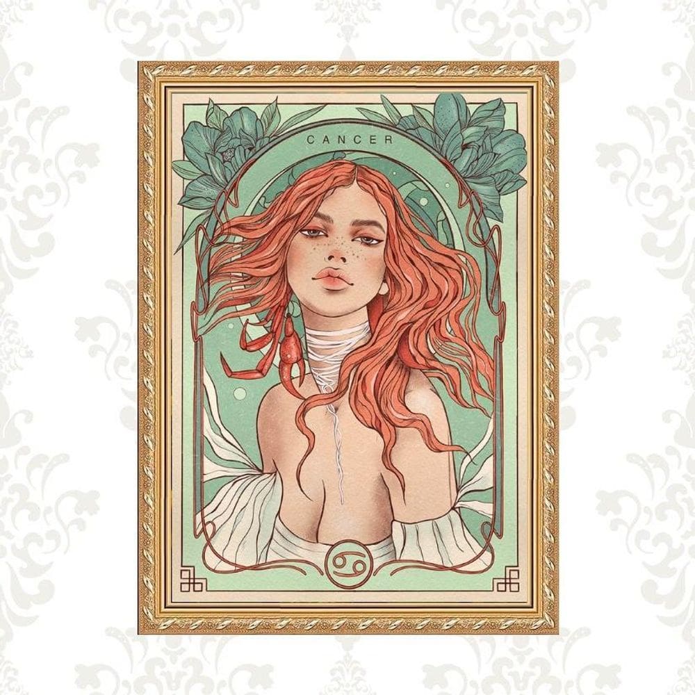 Quadro Moldura Dourada Signo Câncer 33X24Cm