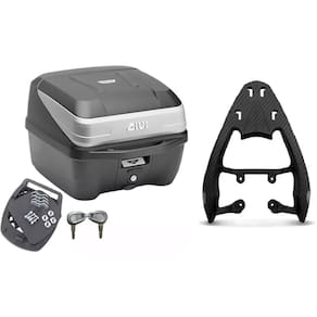 Kit Baú Moto 33L Monolock Traffic Iii-T33nbr + Bagageiro Scam Grelha Fan Start Titan 125 150 160