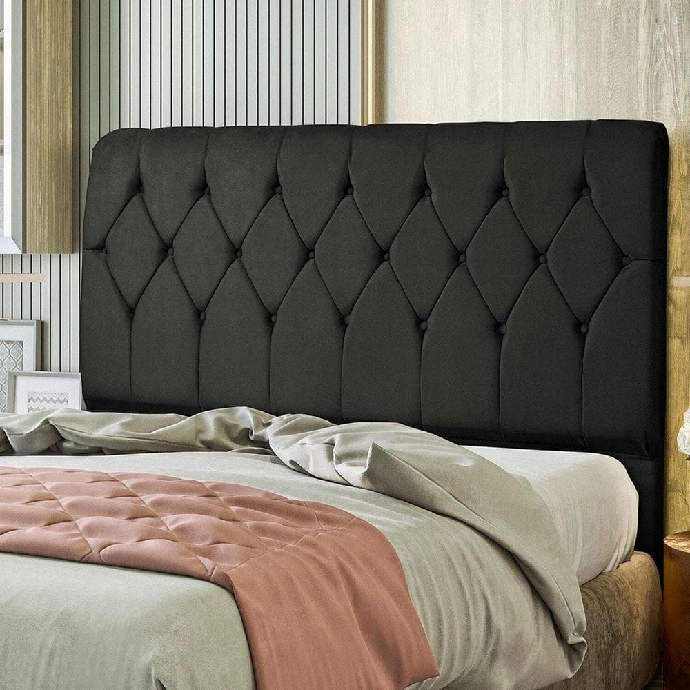 Cabeceira Málaga 140 Cm Casal com Botões de Strass Preto