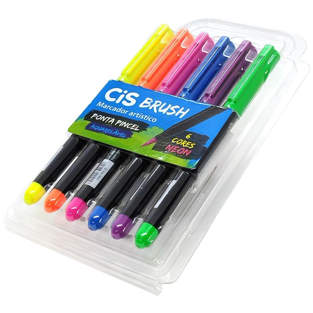Marcador CiS Brush Ponta Pincel Aquarelável - 6 Cores Neon