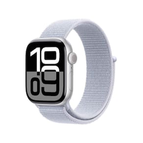 Apple Watch Series 10 GPS • Caixa prateada de alumínio – 42 mm • Pulseira loop esportiva nuvem azul