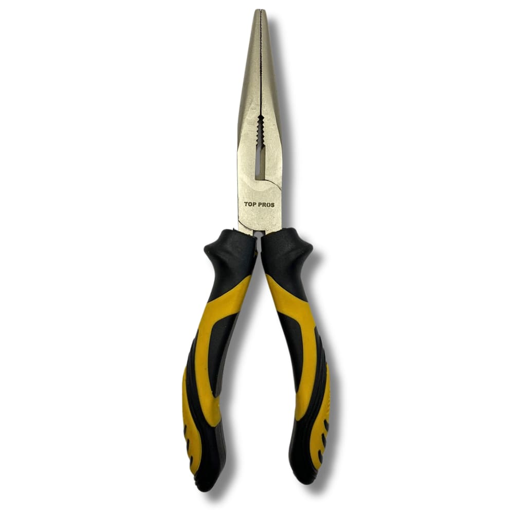 Alicate Bico Longo Reto 8&quot; Meia Cana Niquelado Aço Carbono 200mm Cabo C/ Borracha Termoplástica