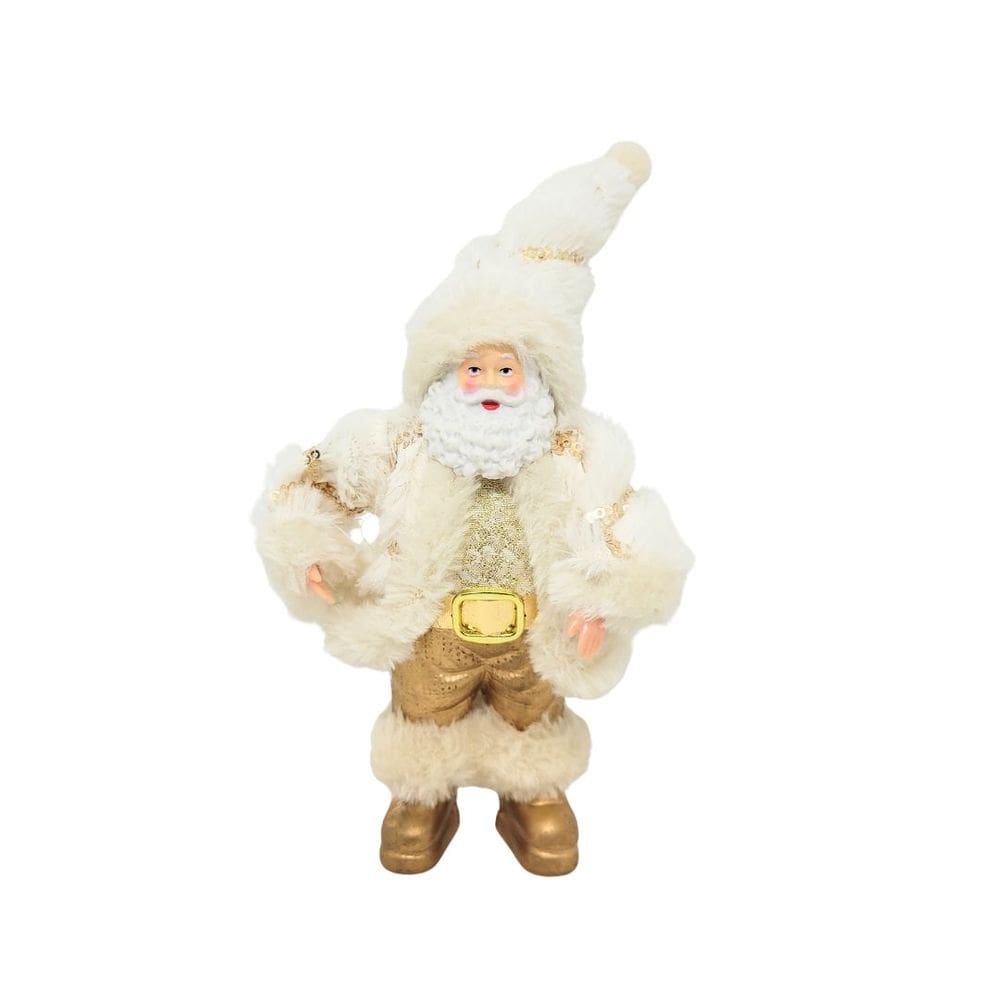 Papai Noel Mini Branco e Dourado Luxo 20cm - Art Christmas