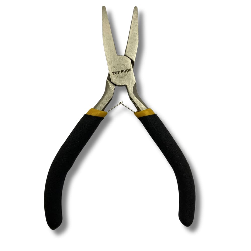 Alicate Bico Longo Reto 4,5&quot; Mola Meia Cana Niquelado Aço Carbono 125mm Cabo Borracha Termoplástica