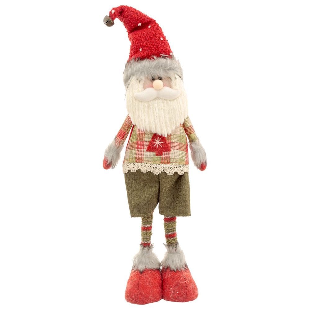Papai Noel Decorativo Em Pé Verde e Vermelho Xadrez Gorro com Guizo 50cm - Bela Flor