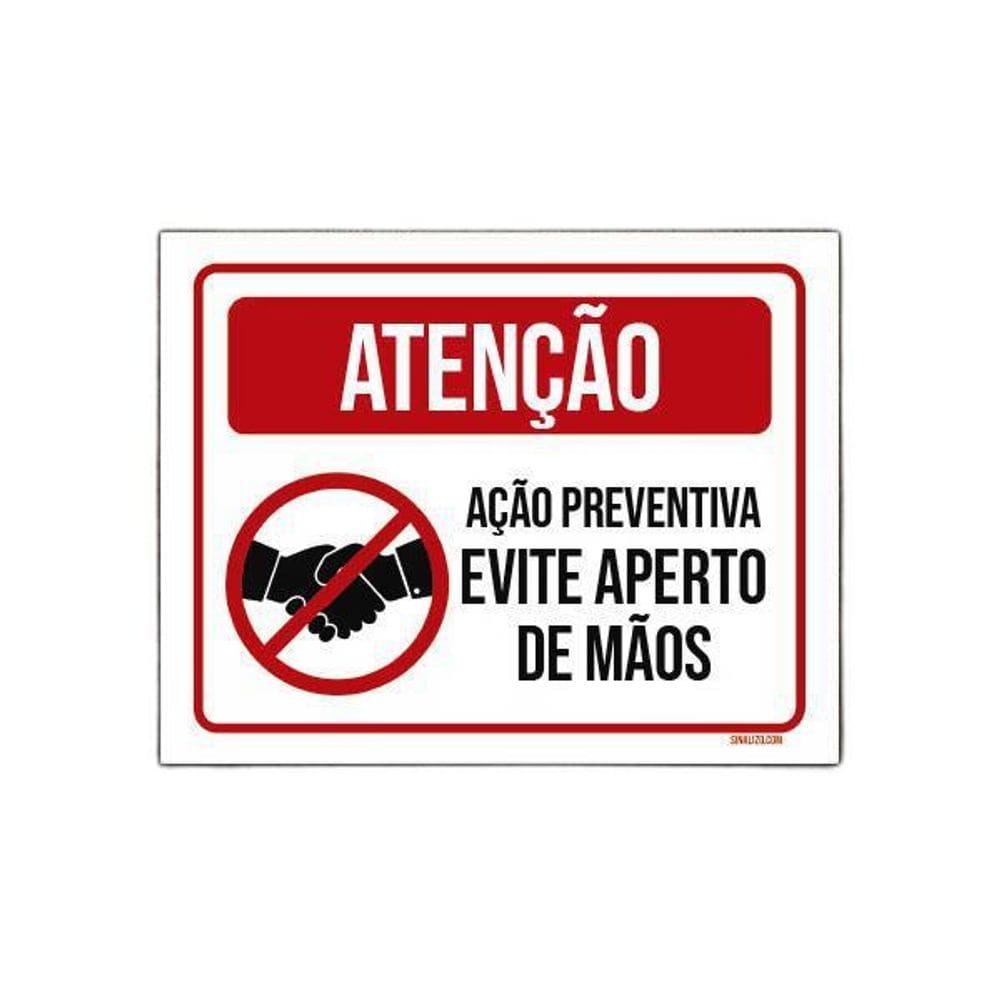Placa Atenção - Evite Aperto De Mãos 27X35