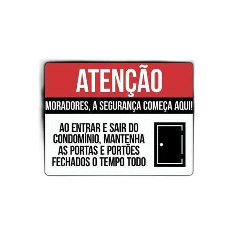 Kit 5 Placas De Atenção Mantenha A Porta Fechada Condomínio