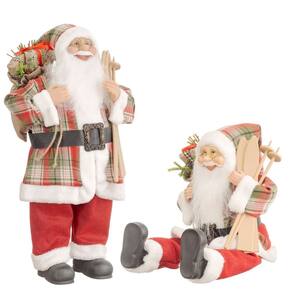 Jogo Papai Noel Decor Casaco Xadrez Em pé e Sentado Saco de Presentes e Ski 60cm e 45cm - Bela Flor