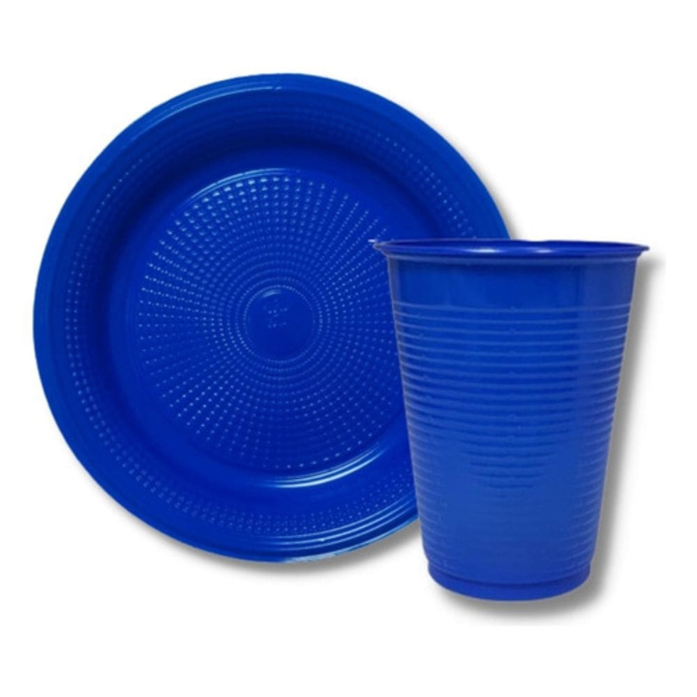 Kit Prato + Copo Descartável Azul