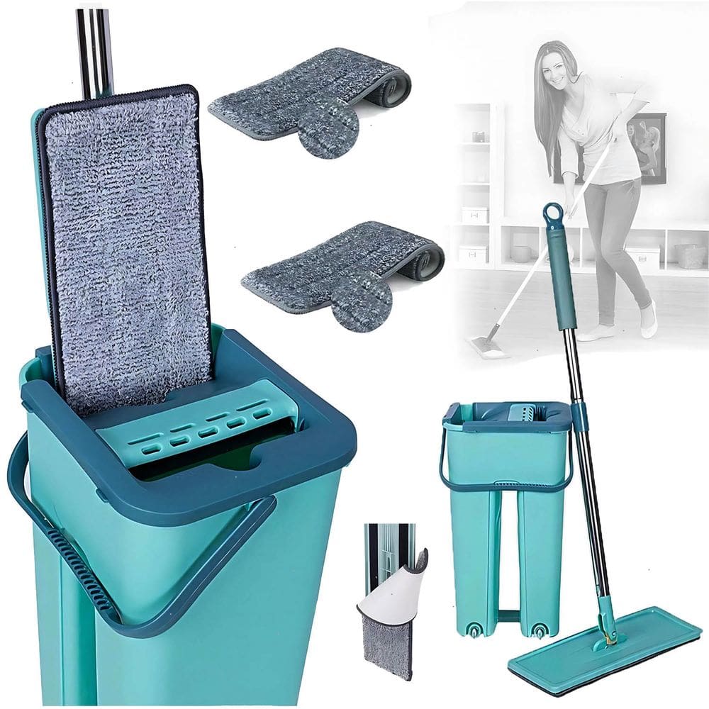 Rodo Flat Mop Esfregão 360º 2 Refil Microfibra Com Balde Multiuso