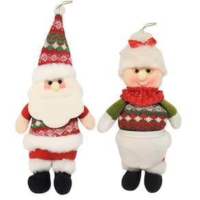 Jogo Papai Noel e Mamãe Noel Pelúcia Pendente 30cm Gorro Crochê Plus - Master Christmas