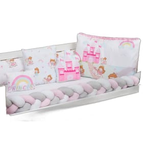 Jogo Enxoval De Berço Realeza Trançado 11P Impermeável Rosa