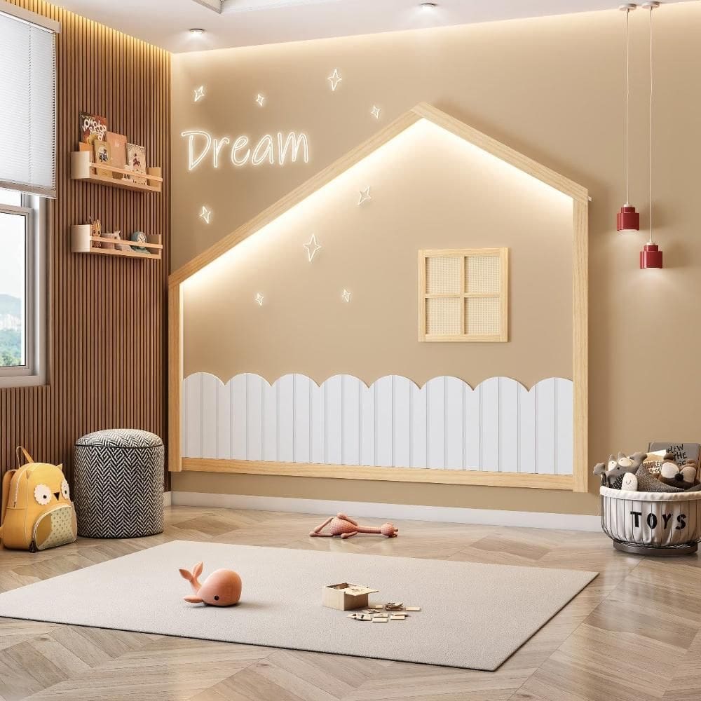Moldura Infantil Casinha Dream Decor com Led Casatema Branco/Natural