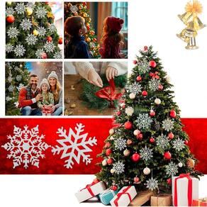 Kit 12 Enfeites Pendente De Natal Floco De Neve Glitter 10Cm