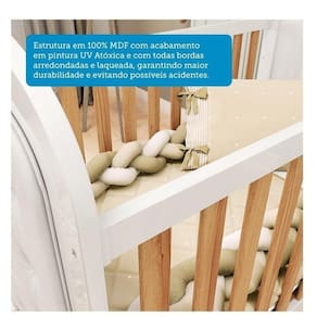 Quarto de Bebê com Cômoda 1 Porta 4 Gavetas e Berço Capitonê 100% MDF Maya Clássico Espresso Móveis Branco Brilho/Amêndoa/Branco