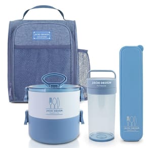 Conjunto Da Linha Joy Com Bolsa Térmica, Porta Talher, Pote De Marmita 2 Andares E Garrafa 430ml Azul
