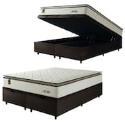 Cama Box Baú Casal King Colchão Molas Ensacadas Com Pillow Malttês 193x203x69cm Suede Cáqui Hellen