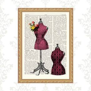 Quadro Moldura Dourada Manequins De Costura 45X34Cm