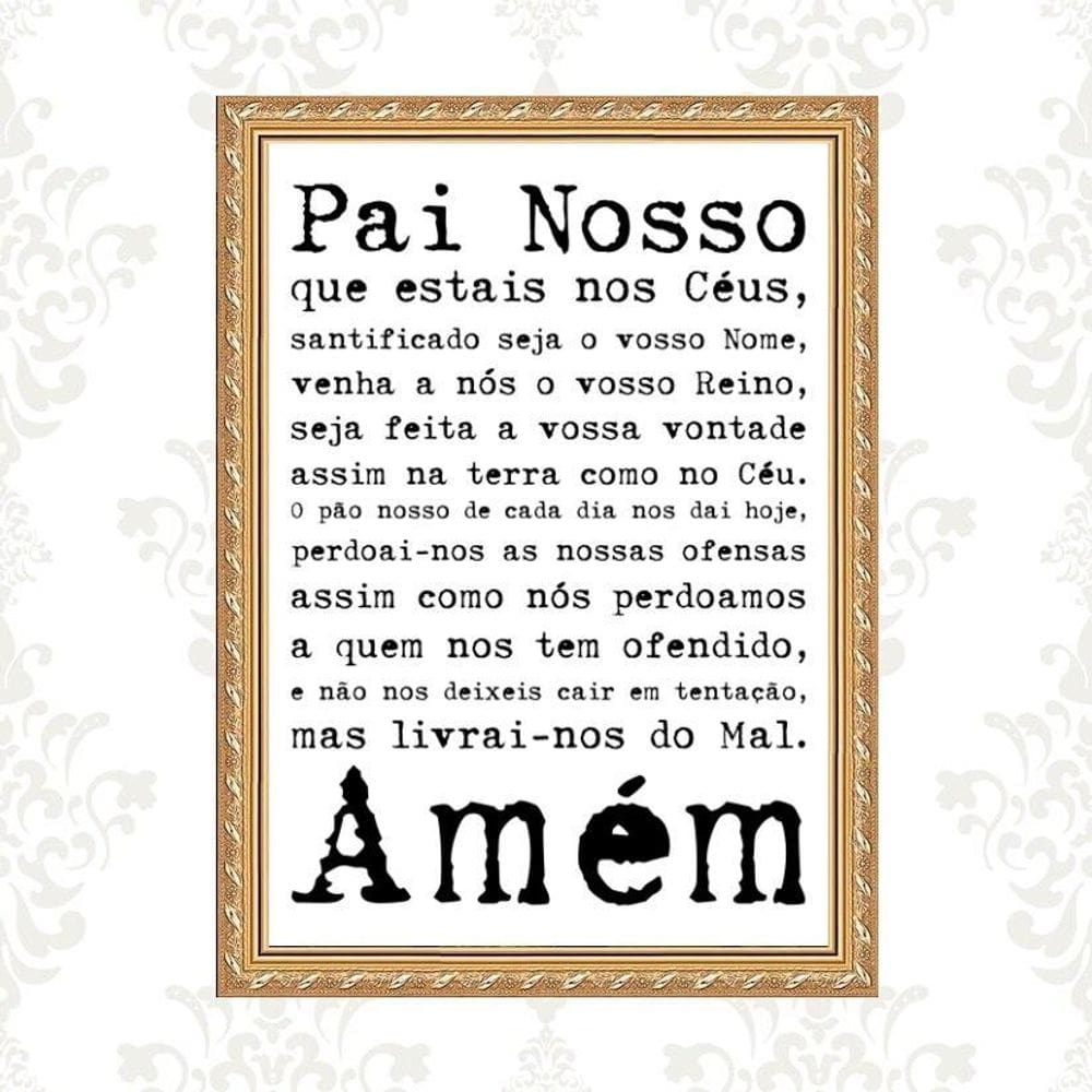 Quadro Moldura Dourada Oração Pai Nosso 33X24Cm