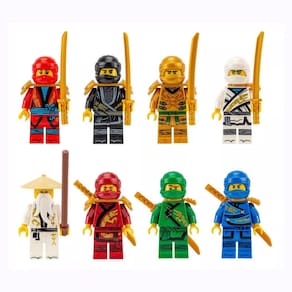 Kit 8 Bonecos Ninjago Mestre Wu Jay Kai Lloyd Blocos De Montar