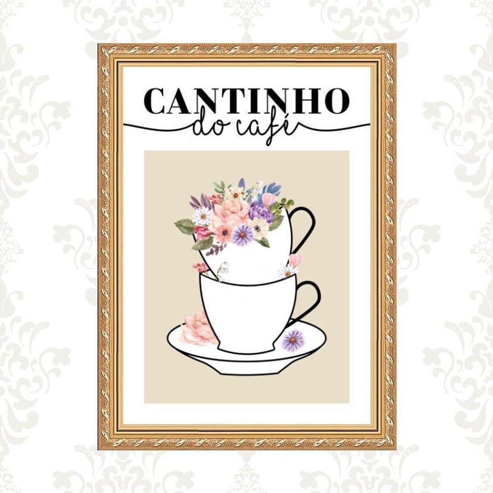 Quadro Moldura Dourada Cantinho Do Café 24X18Cm