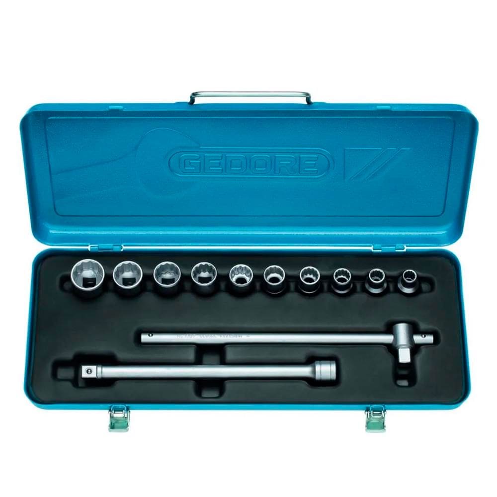 Jogo de Soquete Estriado de 3/8&quot; à 1&quot; e Acessórios Encaixe de 1/2&quot; com 25 Peças - Gedore 015552