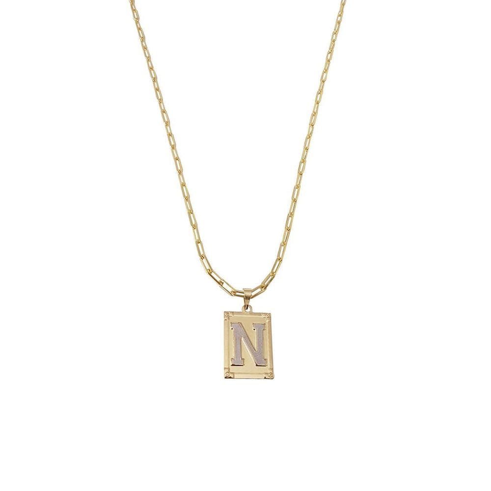 Cordão 60Cm Masculino Feminino Pingente Letra N Banhado Ouro