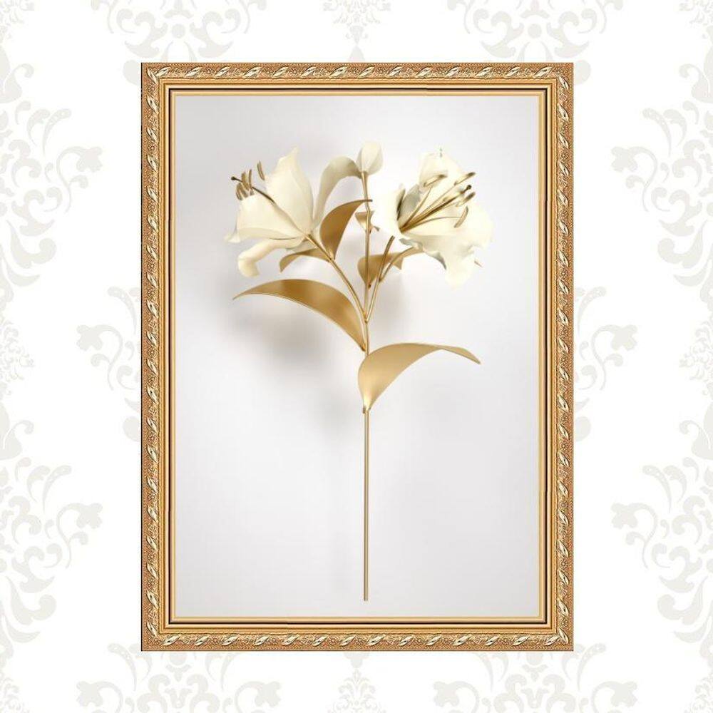 Quadro Moldura Dourada Flor Ouro 24X18Cm