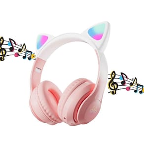 Fone De Ouvido Gatinho Bluetooth Rosa Led Meninas Infantil