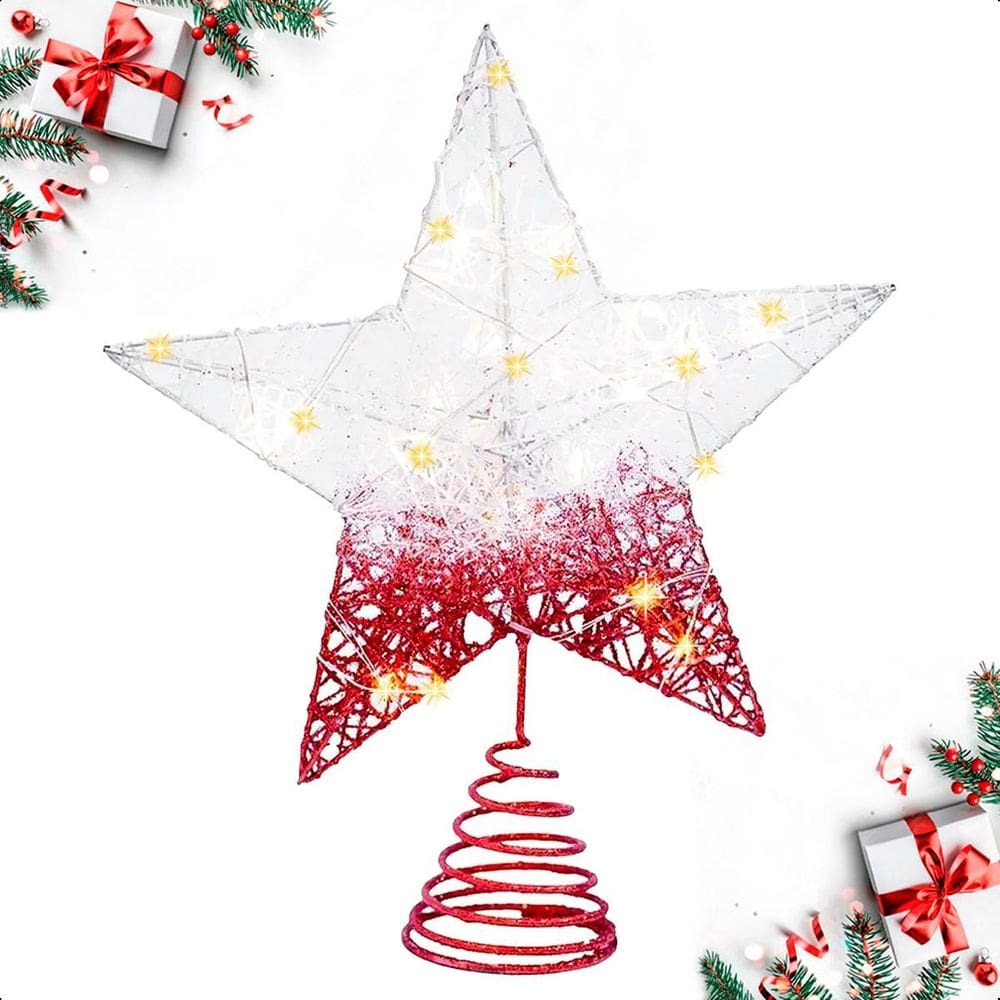 Estrela Ponteira Para Arvore De Natal 30Cm Aramada Com Leds