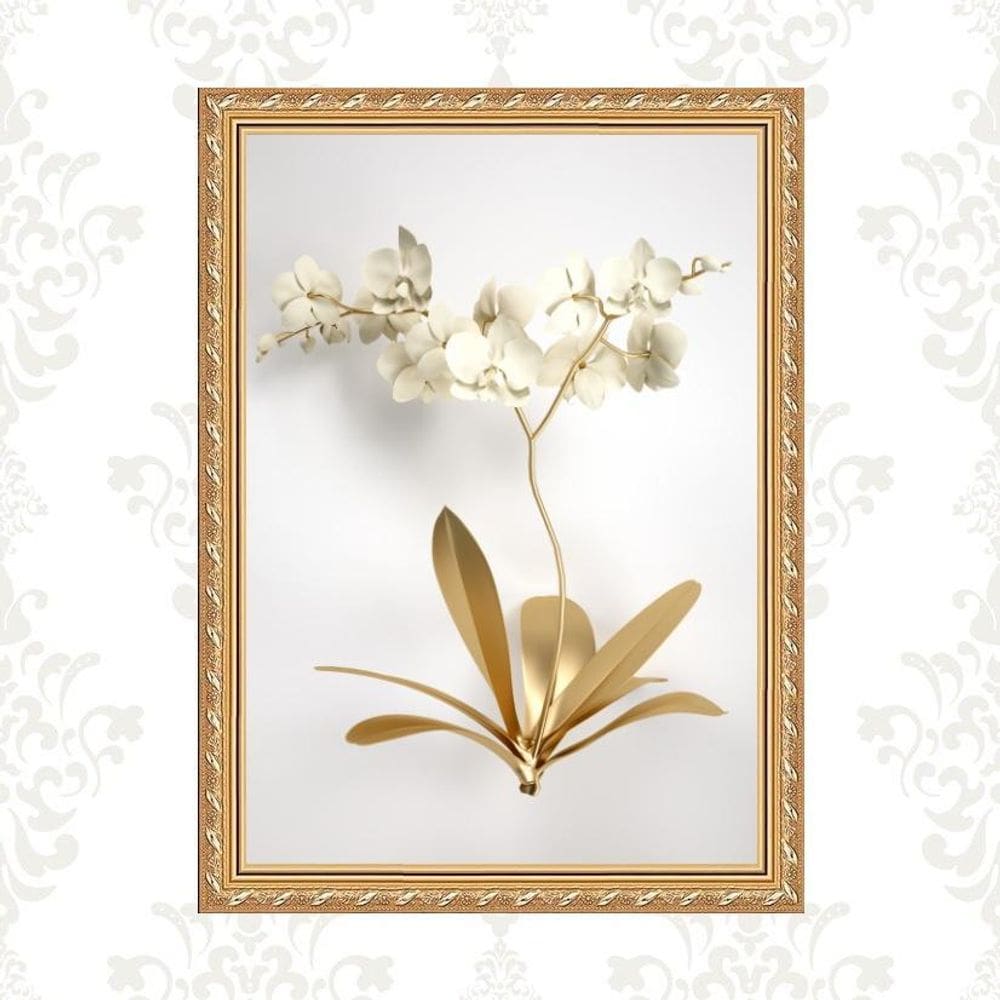 Quadro Moldura Dourada Flores 24X18Cm