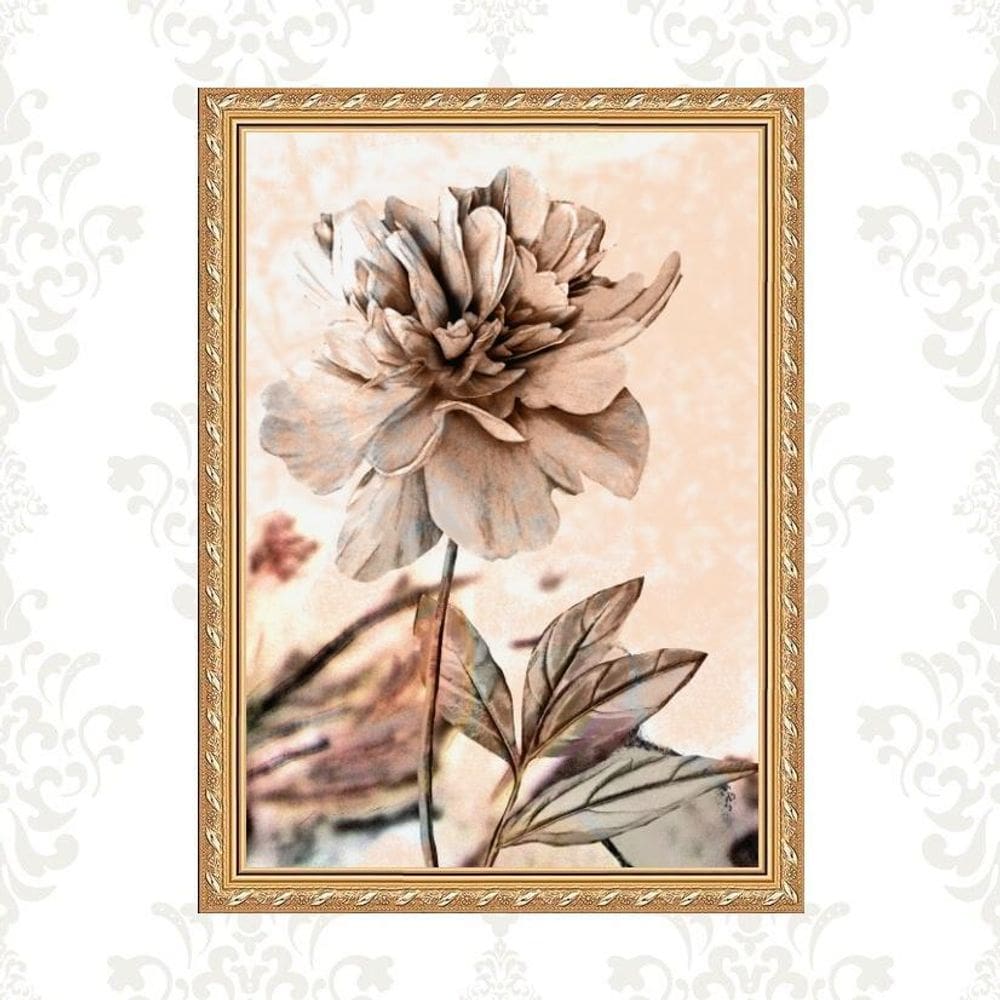 Quadro Moldura Dourada Flor Rosê 45X34Cm