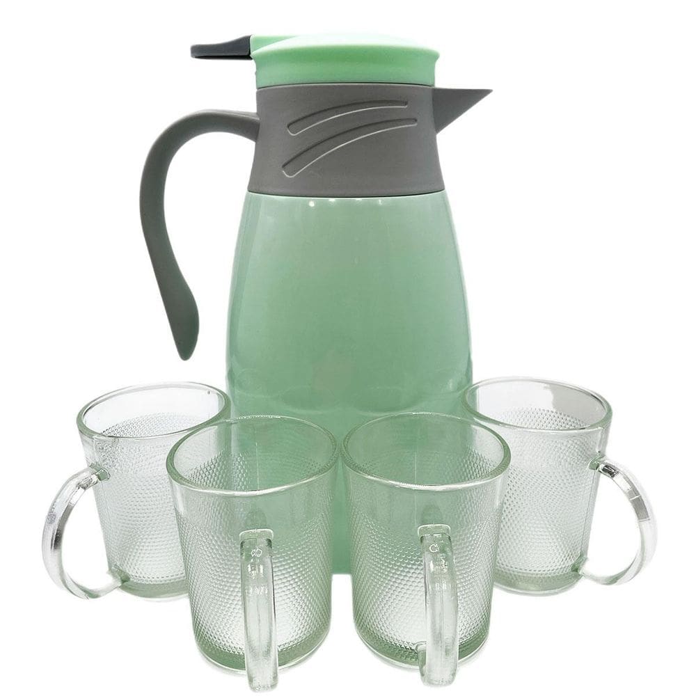 Kit Garrafa Térmica 1 Litro 4 Xicaras Canecas Vidro 220Ml