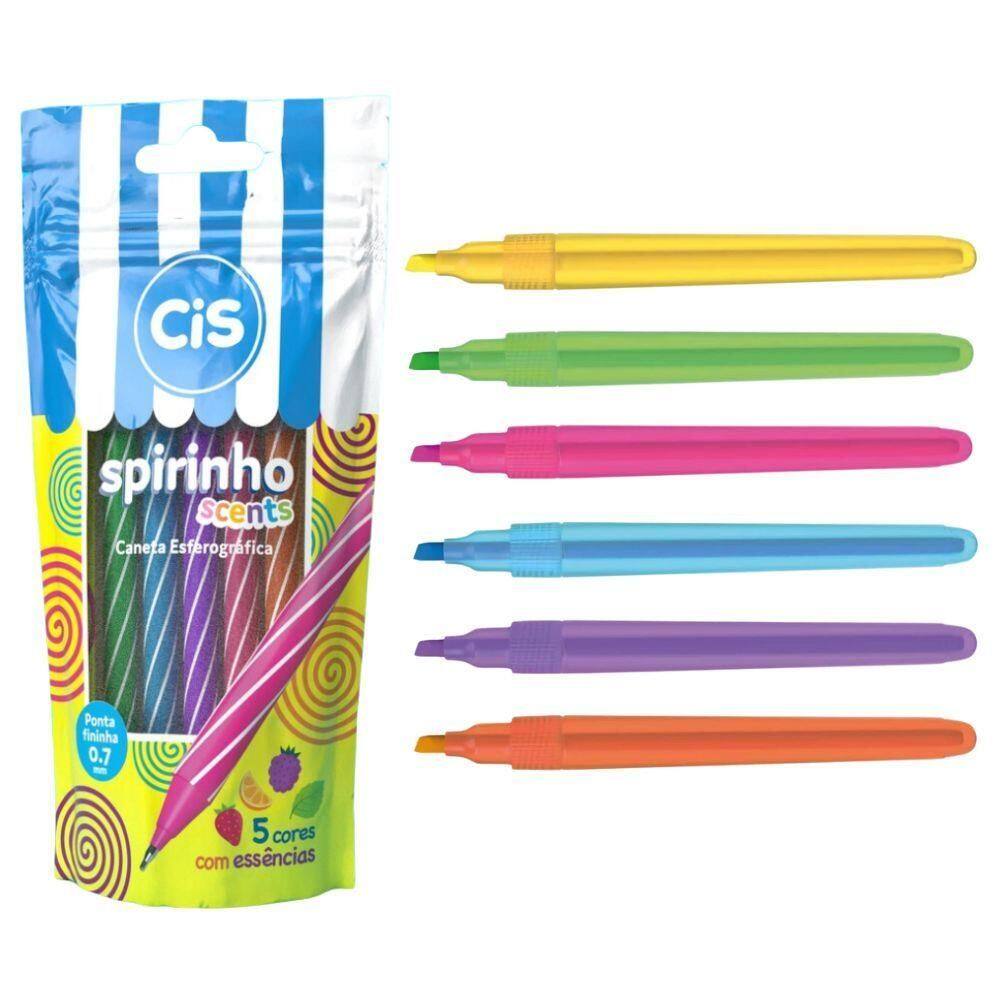 Kit Caneta Spirinho Scents 5 Cores + 6 Marca Texto Neon Lumini Lite Cis