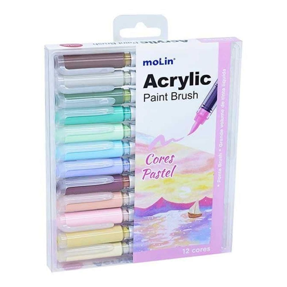 Estojo Marcador Artístico Acrylic Paint Brush 12 Cores Molin Tons Pastel