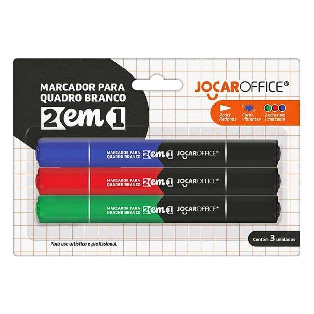 Kit 3 Pincel Marcador Quadro Branco 2 Em 1 Jocar Office