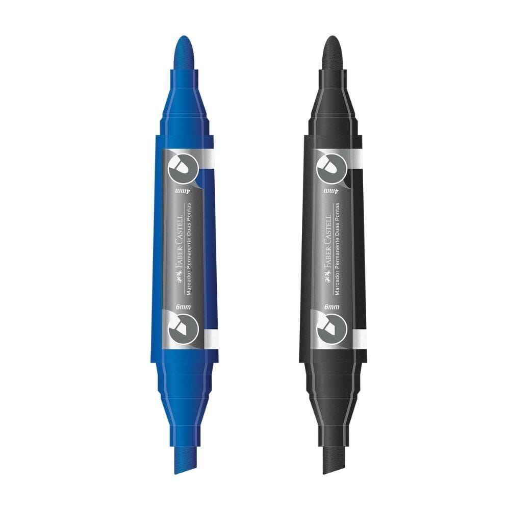 Kit 2 Pincel Marcador Permanente Duas Pontas Faber-castell Azul E Preto