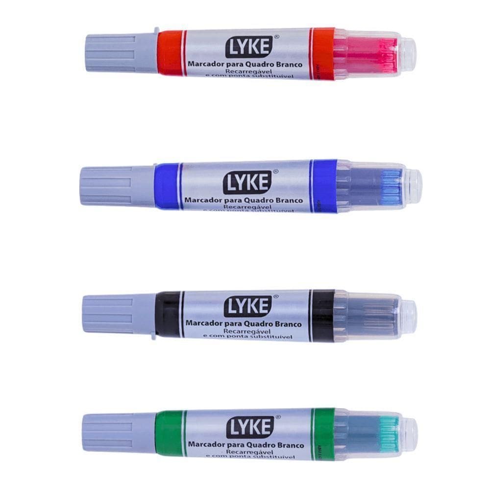 Kit 4 Pincel Marcador Quadro Branco Recarregável Lyke
